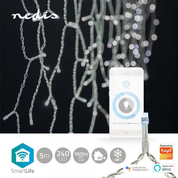 Nedis SmartLife -koristevalosarja jääpuikko, 240 LED, WiFi, valkoinen valo, 5 m