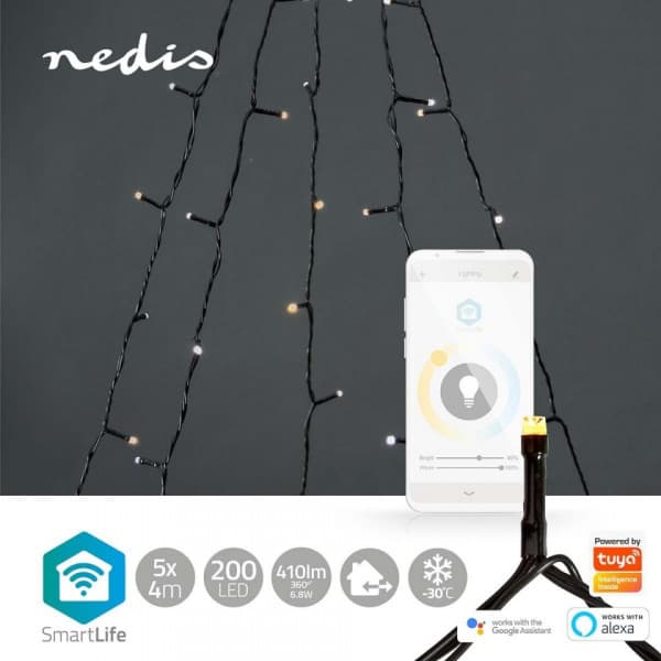 Nedis SmartLife -flagstangens lysskinne, 200 LED, nuancer af hvidt lys, WiFi, 5 x 4 m.