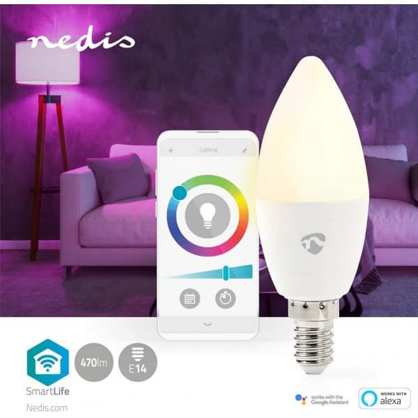 Nedis SmartLife -LED-smartlampa, E14, vit nyans + RGB, Wi-Fi, 470 lm