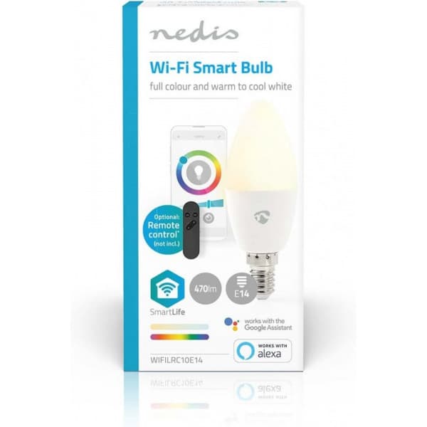 Nedis SmartLife -LED-smartlampa, E14, vit nyans + RGB, Wi-Fi, 470 lm