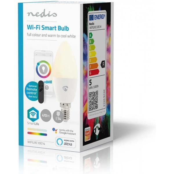 Nedis SmartLife -LED-smartlampa, E14, vit nyans + RGB, Wi-Fi, 470 lm