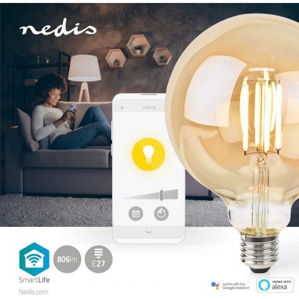 Nedis SmartLife -LED-älylamppu, globe, E27, lämmin valkoinen, Wi-Fi, 806 lm