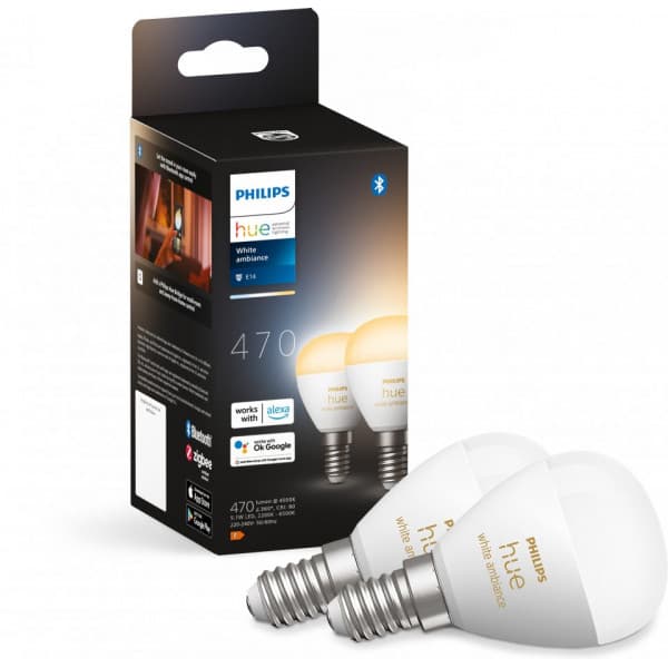 Philips Hue White Ambience Luster smartlampe, E14, P45 2 stk.