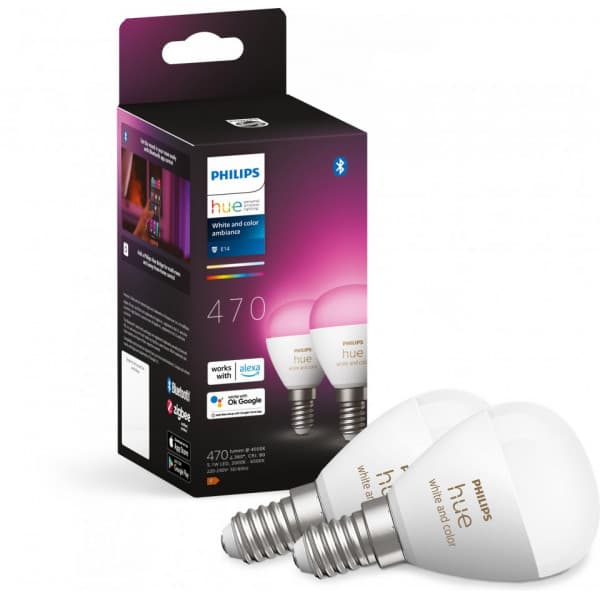 Philips Hue White and Color Ambience Lyster lampe, E14, P45 2 stk.