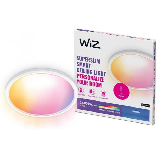 WiZ SuperSlim loftlampe, rund, hvid, WiFi, 22 W, RGB, 2200-6500 K, 2600 lm