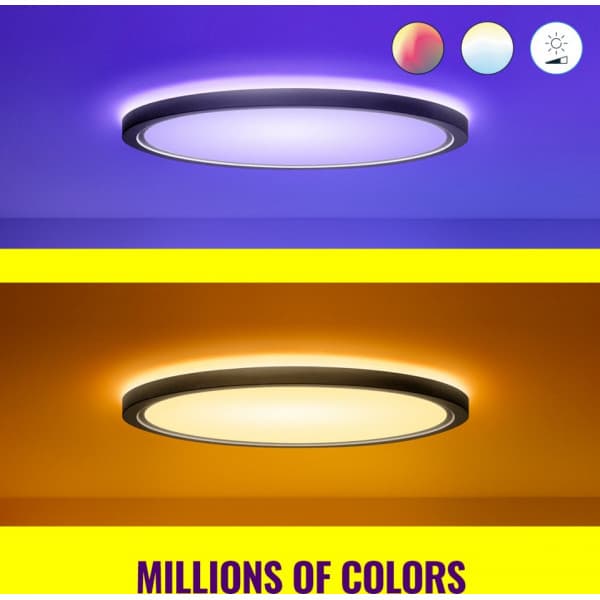 WiZ SuperSlim taklampa, rund, svart, WiFi, 22 W, RGB, 2200-6500 K, 2600 lm
