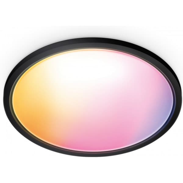 WiZ SuperSlim taklampa, rund, svart, WiFi, 22 W, RGB, 2200-6500 K, 2600 lm