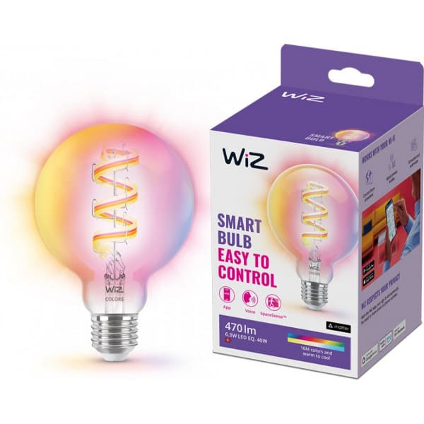 WiZ smartlampe, E27, G95, RGB, Wi-Fi, 2200-6500 K, 470 lm, 1 stk.