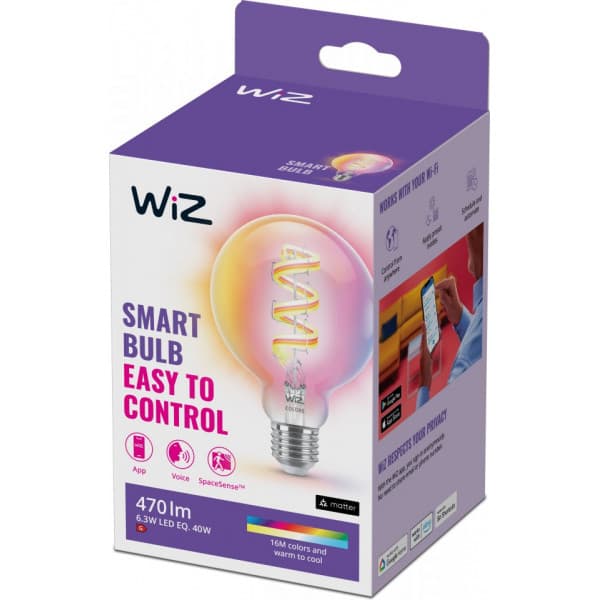 WiZ smartlampe, E27, G95, RGB, Wi-Fi, 2200-6500 K, 470 lm, 1 stk.
