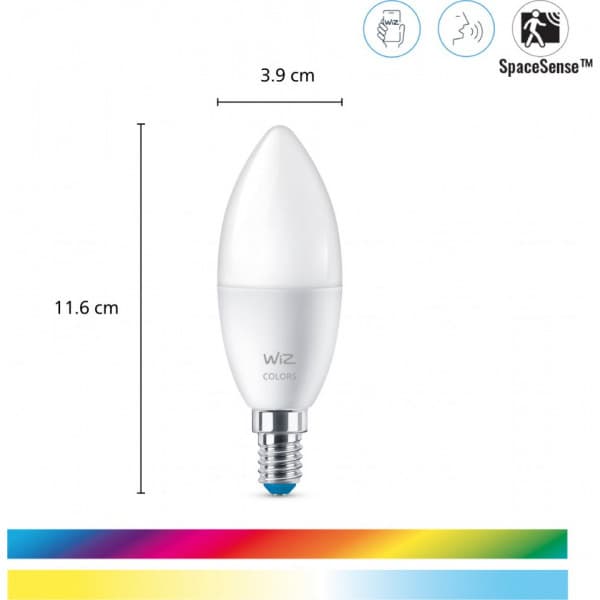 WiZ smartlampe, E14, C37, RGB, Wi-Fi, 2200-6500 K, 470 lm, mat, 3 stk