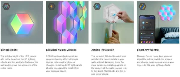 Govee H6066 Glide Hexa Pro; Panele LED; RGBIC