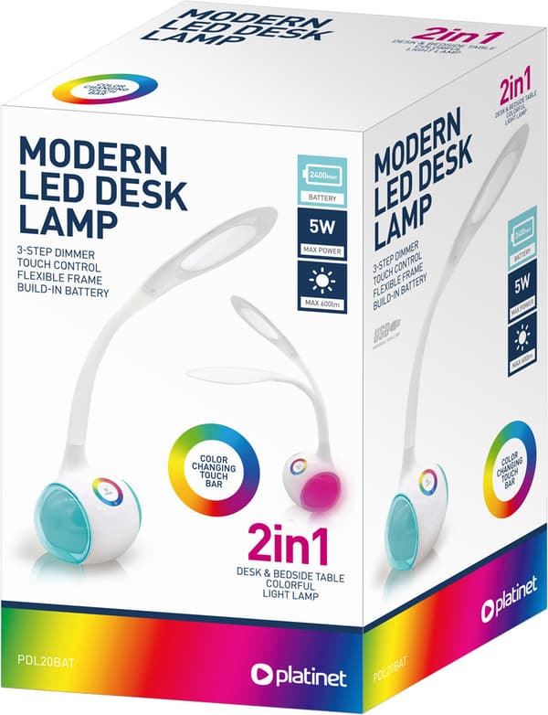 Platinet desk lamp PDL20 5W 2in1, white (44894)