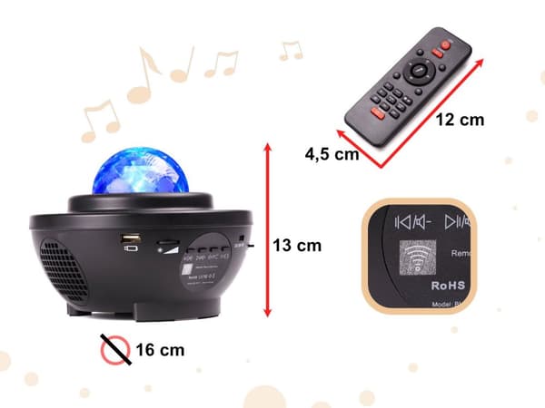 RoGer Rotating Star Projector / Bluetooth Speaker / LED / with Remote Control