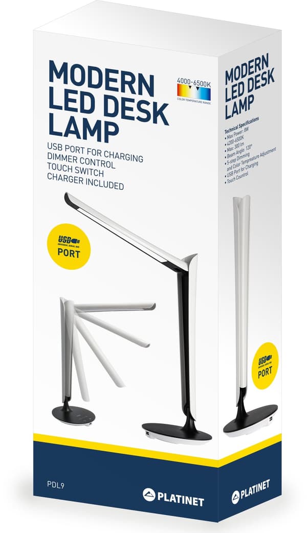 Platinet desk lamp with USB charger PDL9 8W (43128)