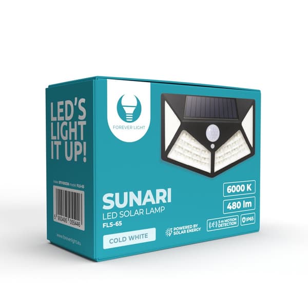 Forever Light SUNARI Solar Lamp LED /  FLS-65 / 100*SMD / PIR / 6W / 480lm / 6000K / 1200mAh / Li-Ion