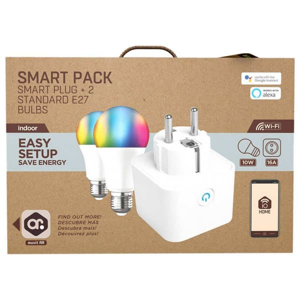 Muvit Io Smart Pack: Smart Plug + 2 2700-6500k E27 A60 10w 2700-6500k E27 A60 10w Glödlampor Vit