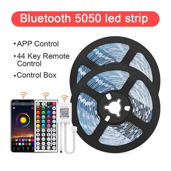 LED Strip Lys, Musik Synkronisering, App Kontrolleret, 15M