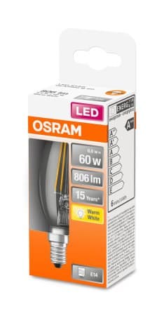 Osram | Osram Parathom Classic LED Filament 60 icke-dim 6W/827 E14 glödlampa | E14 | 6 W | Varm vit