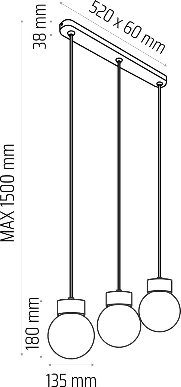 Barrel-Orb Kula 3-panels hänglampa, ek