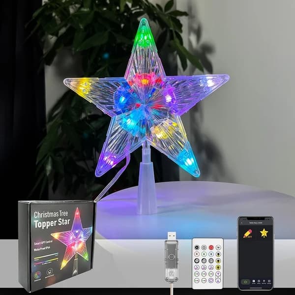 Julgranstoppen, RGB LED-ljus, App-kontroll, 10LED 194mm