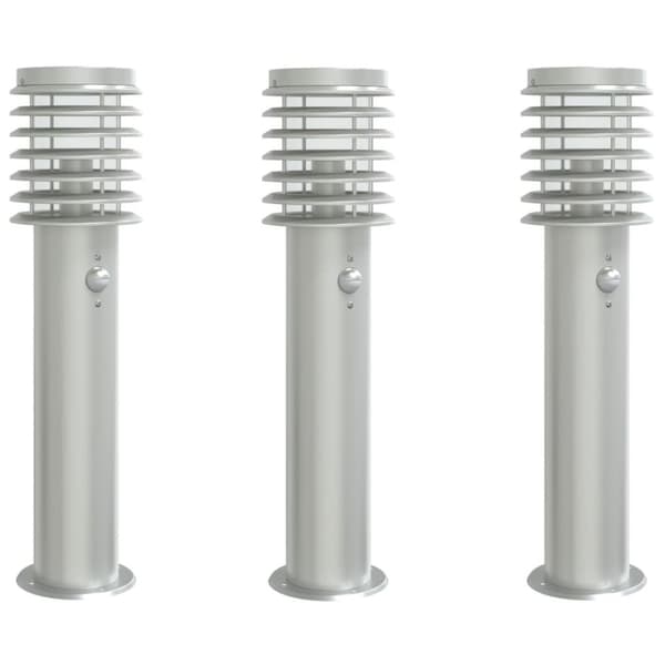 udendørs standerlamper 3 stk. sensor 60 cm rustfrit stål sølv