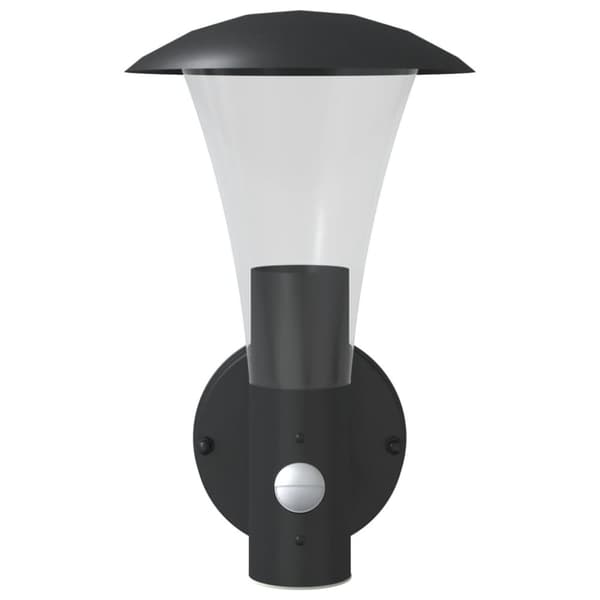 Utomhusvägglampa med sensor svart rostfritt stål