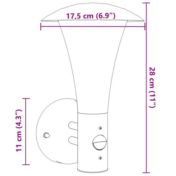 Utomhusvägglampa med sensor svart rostfritt stål