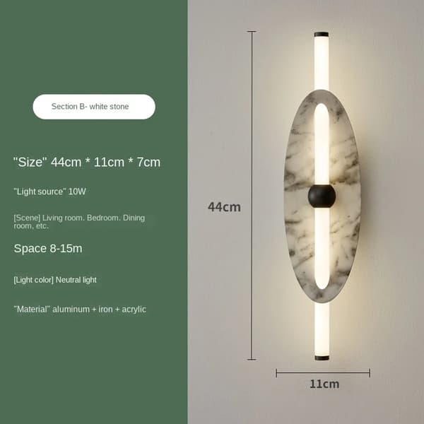 LED Marmor Vägglampa, Hållbar Koppar Konstruktion, Varmt Ljusstämning,Dia11cm vit, varm ljus
