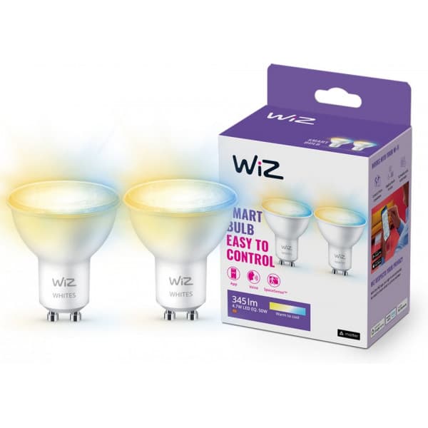 WiZ smartpære, GU10, hvide lysnuancer, Wi-Fi, 2700-6500 K, 345 lm, 2-pak