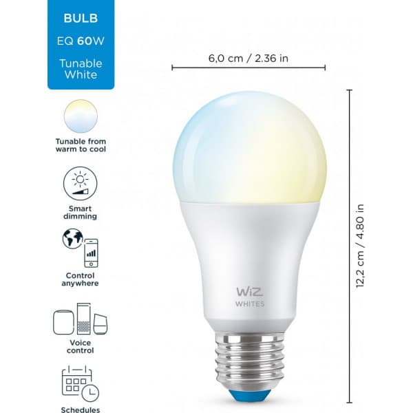 WiZ smartlampa, E27, vita ljusnyanser, Wi-Fi, 2700-6500 K, 806 lm
