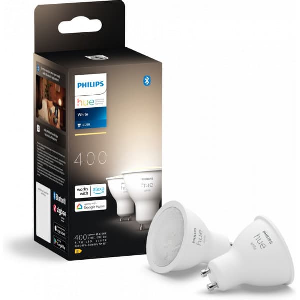 Philips Hue - LED-smartpære, BT, Hvid, GU10, 4,2 W, 2-pak