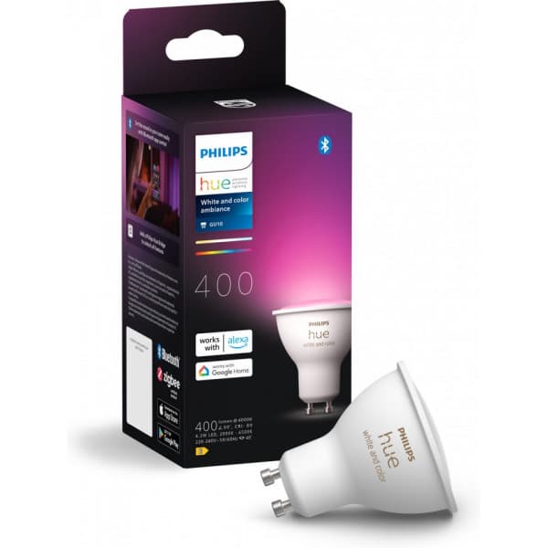 Philips Hue -LED-smartlampa, BT, Vit och färgambians, GU10, 4,2 W, 1-pack