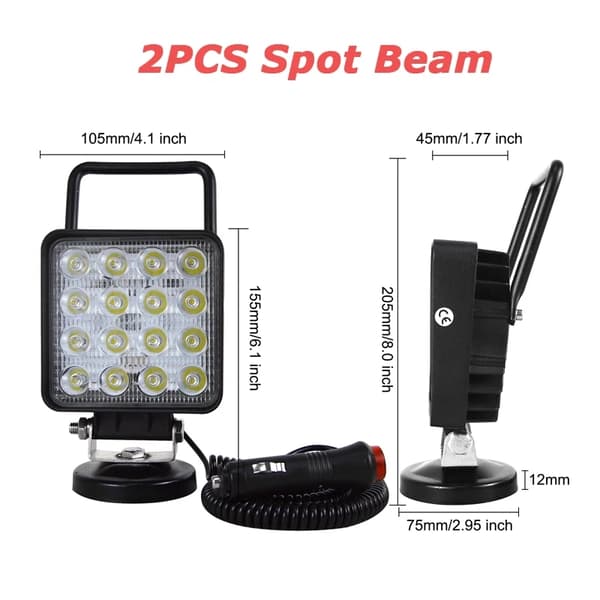 LED Työvalo, 48W Teho, IP67 Vesitiivis,2 kpl Spot Beam