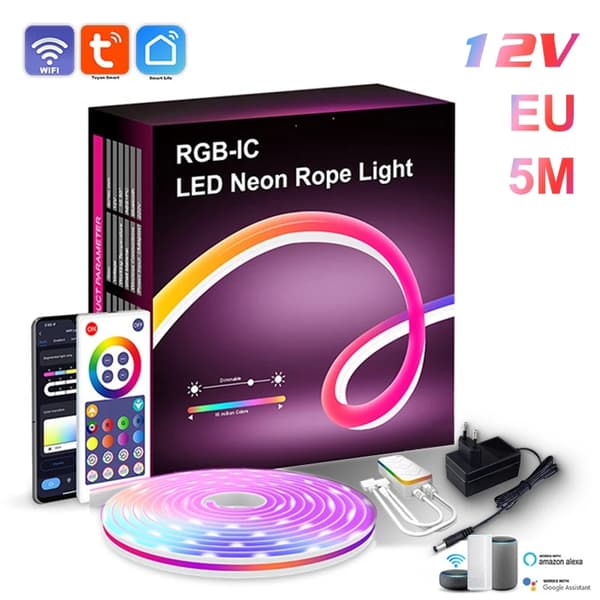 Tuya Smart RGBIC Neon Light, Musiksynkroniseringsfunktion, Vattentät Design,EU-TUYA WIFI-5MEU-TUYA WIFI-5M