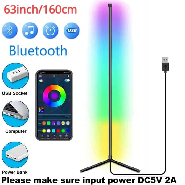 Nordisk Gulvlampe, Bluetooth- og WiFi-kontrol, 16 millioner farver,160 cm, WIFI--Sort