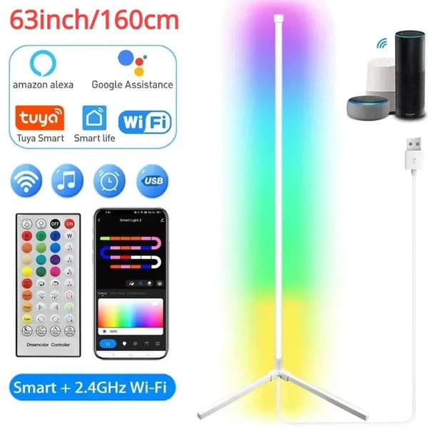 Nordisk Gulvlampe, Bluetooth- og WiFi-kontrol, 16 millioner farver,160 cm, WIFI--Sort
