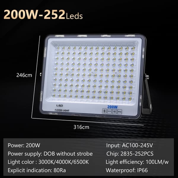 LED Flomlys, 200W Effekt, IP66 Vandtæt,200W