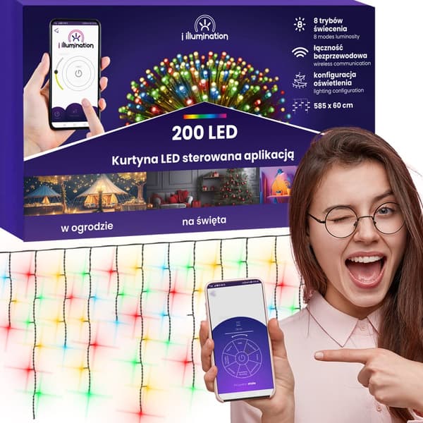 200 LED ljusridå - flerfärgad - applikationsstyrd