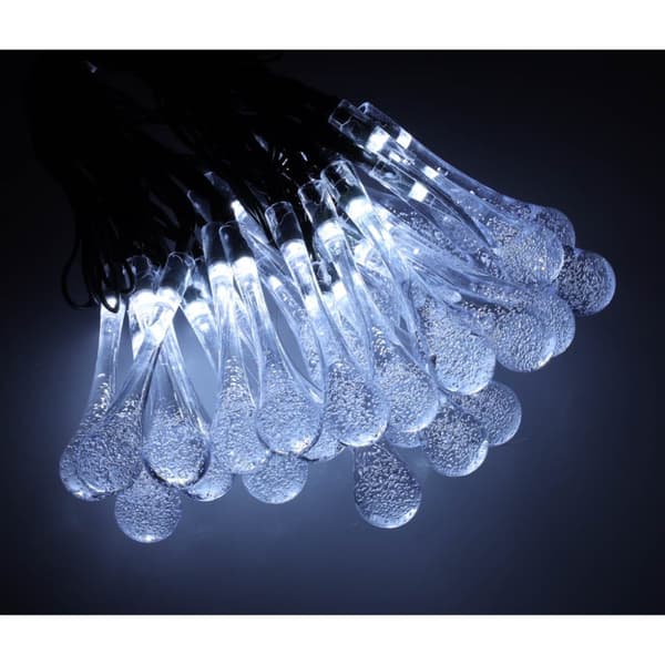 Solar havelamper, dråber, 6,5 m, 30 LED, kold hvid