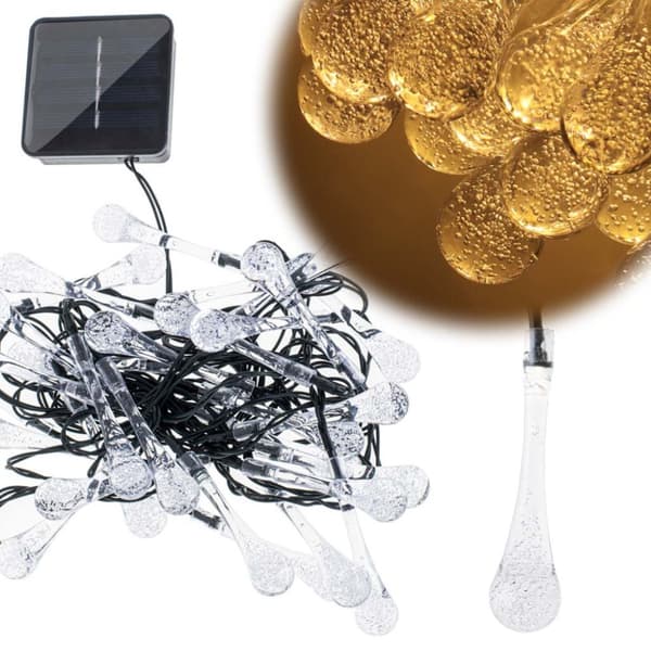Solar havelamper, dråber, 6,5 m, 30 LED, varm hvid