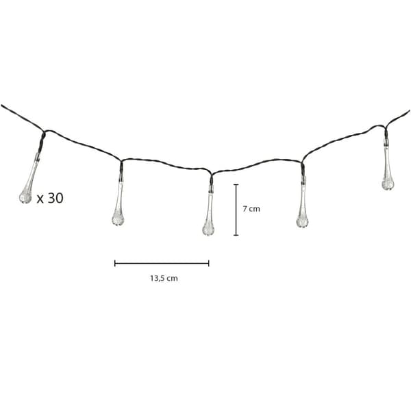 Solar havelamper, dråber, 6,5 m, 30 LED, varm hvid