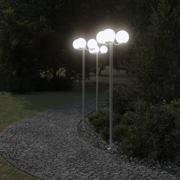 udendørs standerlamper 3 stk. 215 cm rustfrit stål sølvfarvet