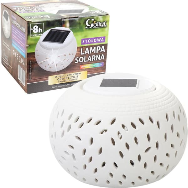 Vit keramisk ljushållare med LED-lampa för färgskiftande solenergi