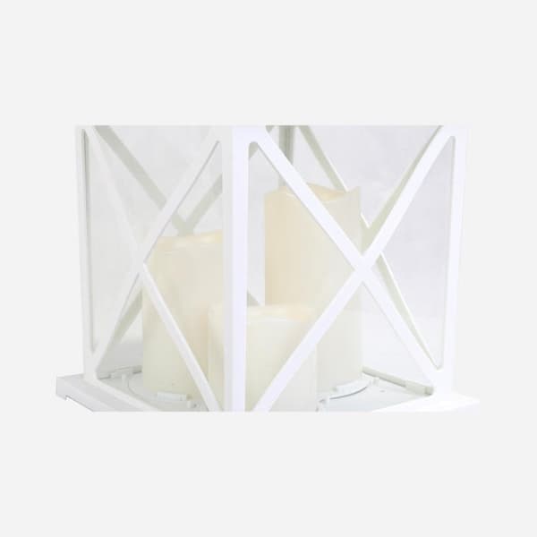 Hvid dekorativ lanterne med tre LED-lys GOLIAT
