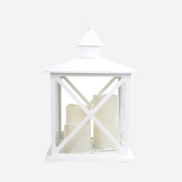 Hvid dekorativ lanterne med tre LED-lys GOLIAT