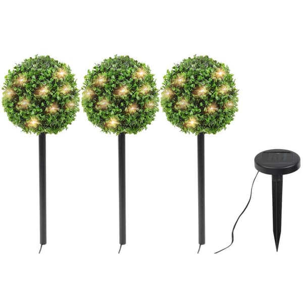 Solar Garden Decoration - Buxbomkulor på stolpar, 3 st.