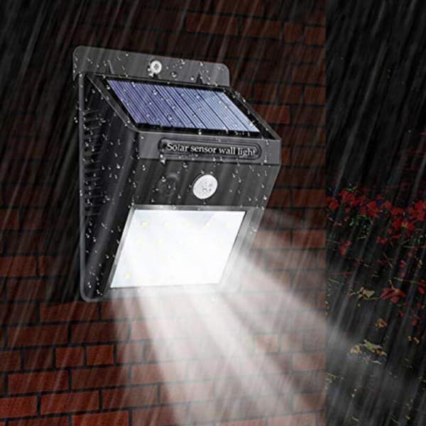 LED-solarlampa med rörelse- och skymningssensor, driven av solenergi, monterbar kallvit utomhusljuspanel