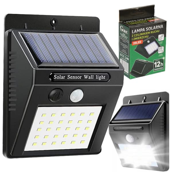 LED-solarlampa med rörelse- och skymningssensor, driven av solenergi, monterbar kallvit utomhusljuspanel