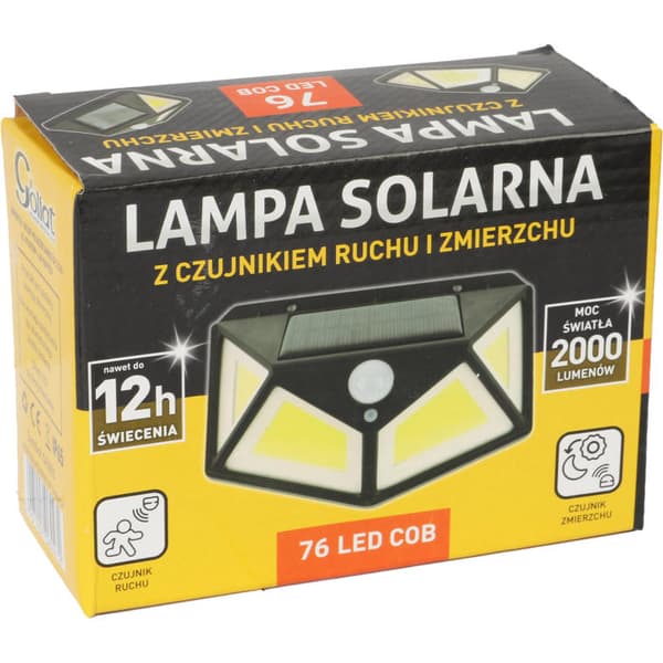 Energiaa säästävä aurinkolamppu 2000 lumen, liike- ja hämäräanturi, 1200 mAh akku