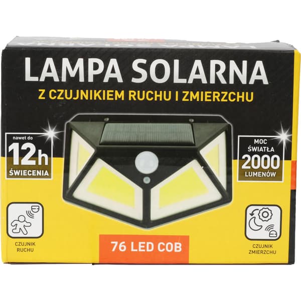 Energiaa säästävä aurinkolamppu 2000 lumen, liike- ja hämäräanturi, 1200 mAh akku
